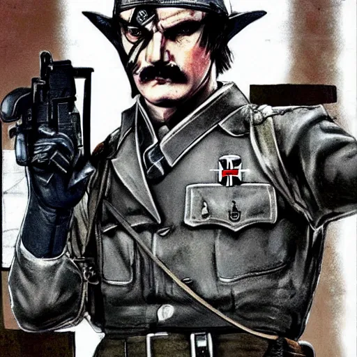 Image similar to adolf hitler as solid snake in metal gear solid 2, playstation