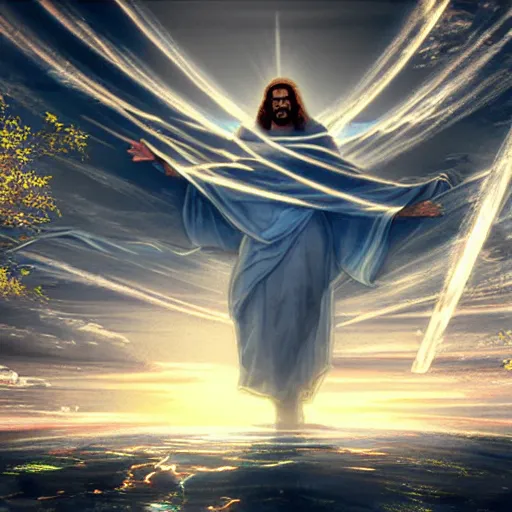 Image similar to futuristic rapture jesus christ sun rays second coming revelations beautiful concept art