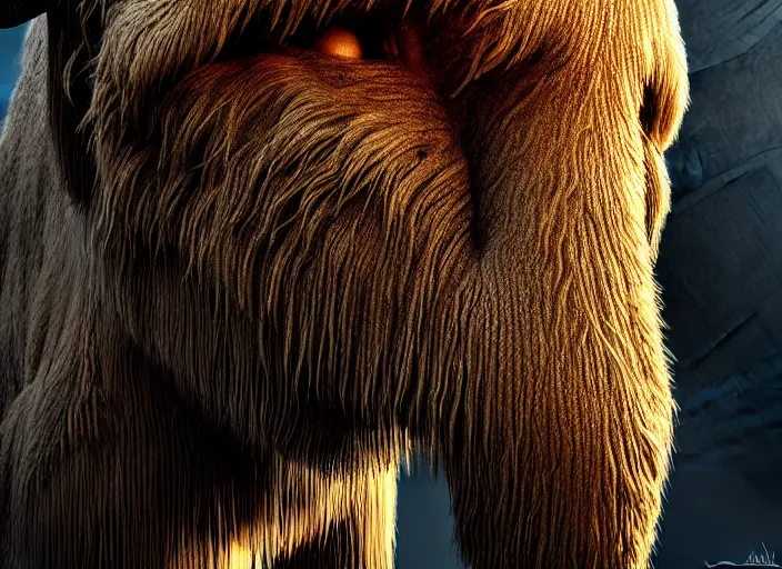 Prompt: hyperrealism, detailed textures, photorealistic, 3 d render, a surreal mystical wooly mammoth grazing, ultra realistic cinematic, intricate, cinematic light, concept art, illustration, art station, unreal engine