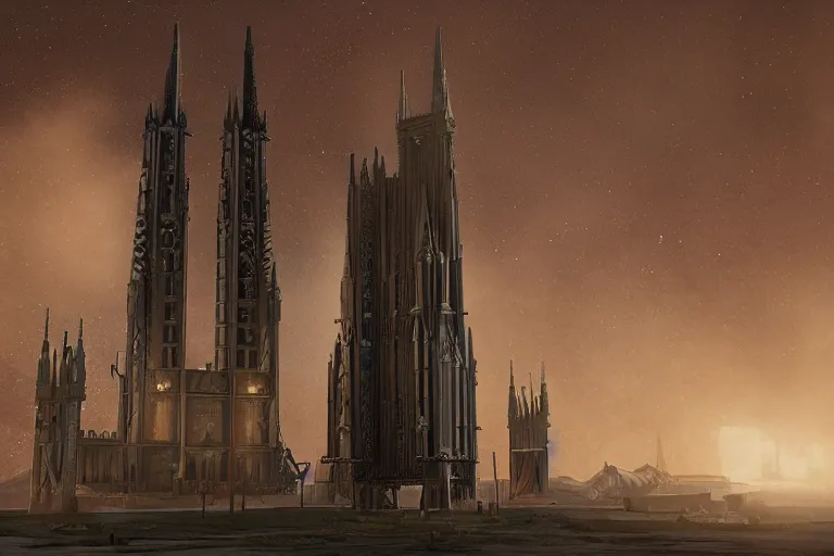 Prompt: a NASA launch tower in the gothic architecture style, digital art, matte painting, fantasy art, unreal engine