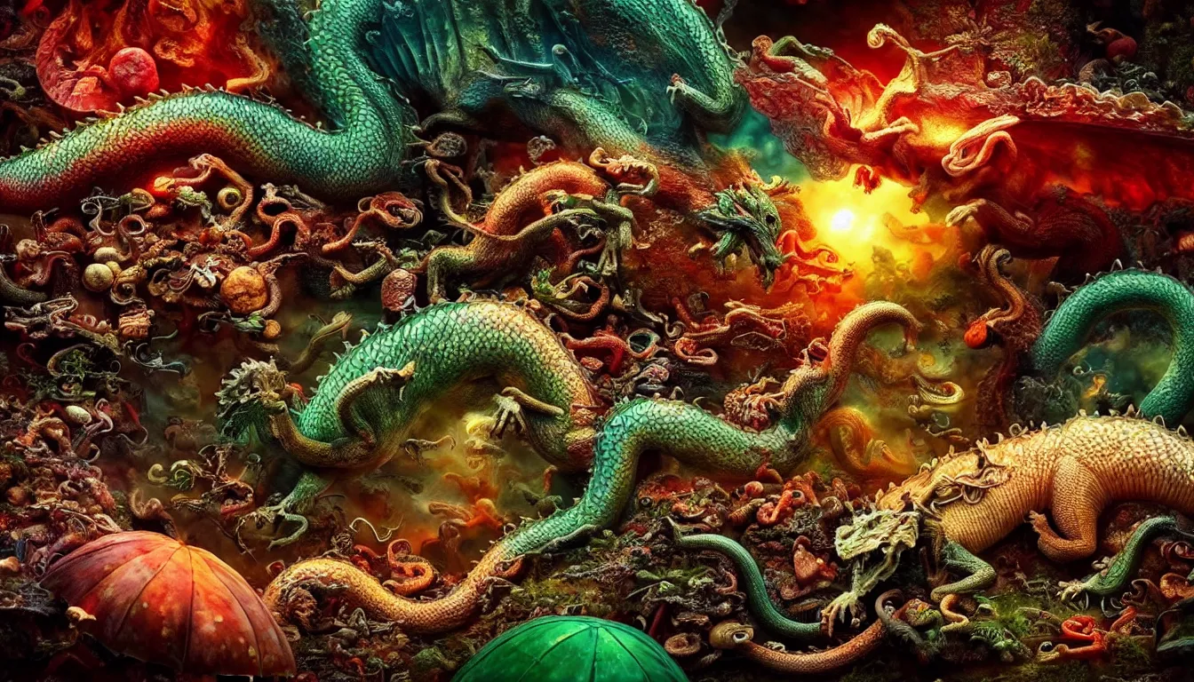 Image similar to 🐉🍄🧠🫁🫀, hyper realistic photo, full colour, upscale, 8 k, masterpiece,