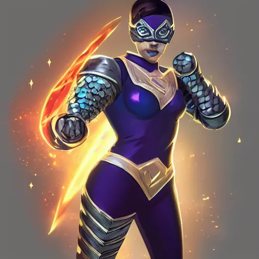 Image similar to Diamond plated superhero, league of legends character art, full body, mask, high detail, trending on artstation