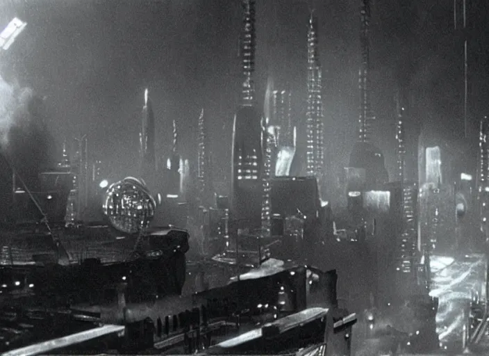 Prompt: scene from the 1952 science fiction film Blade Runner