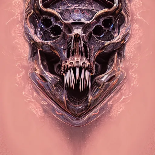 Prompt: portrait of a fantasycore glitchcore deformed animal skull in a helmet. intricate abstract. intricate artwork. celestial. immaculate, by dan seagrave, beeple, dan mumford. octane render, CGSociety very coherent symmetrical artwork. cinematic, hyper realism, high detail, octane render, 8k, iridescent accents