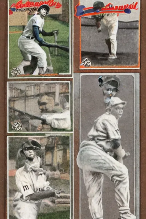 Image similar to baseball card of statues playing