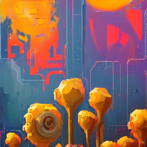 Image similar to a graph style gauche impasto oil paint flowers, steampunk art by james gilleard, cgsociety, retrofuturism, synthwave, retrowave, outrun, autumn color.