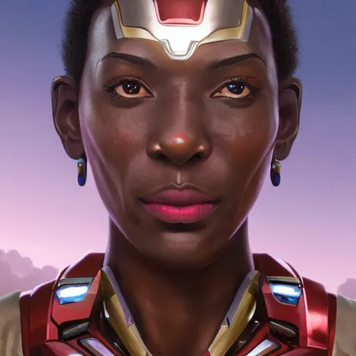 Image similar to highly detailed an african american woman in with the ironman suit from the future gta v, stephen bliss, unreal engine, fantasy art by greg rutkowski, loish, rhads, ferdinand knab, makoto shinkai and lois van baarle, ilya kuvshinov, rossdraws, tom bagshaw, global illumination, radiant light, detailed and intricate environment