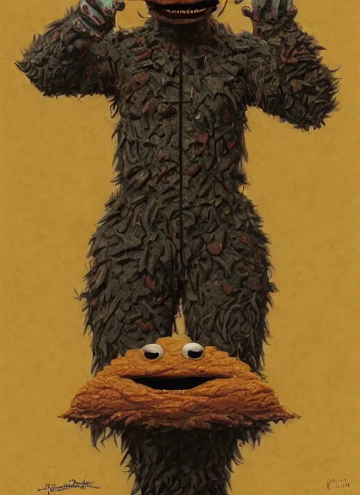 Image similar to portrait of Evil Cookie Monster in Society (1989), highly detailed, centered, solid color background, digital painting, artstation, concept art, smooth, sharp focus, illustration, artgerm, donato giancola, Joseph Christian Leyendecker, Les Edwards, Ed Repka, WLOP