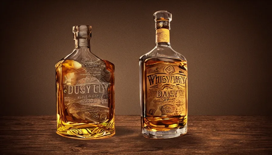 Prompt: dusty old whiskey bottle and glass, intricate, photorealistic,