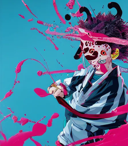 Image similar to Tim Burtons style Kimetsu no Yaiba by Alex Pardee and Nekro and Petros Afshar, and James McDermott,unstirred paint, vivid color, cgsociety 4K