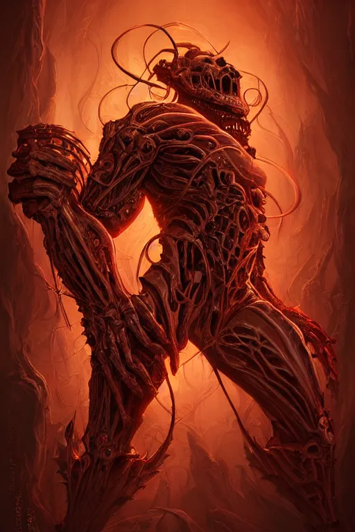 Prompt: beautiful cinematic infernal biomechanical torment poster, hybrid from doom and art direction by darius zawadzki ; by artgerm ; wayne reynolds art station ; cinematic quality character render ; low angle ; ultra high quality model ; production quality cinema model ;