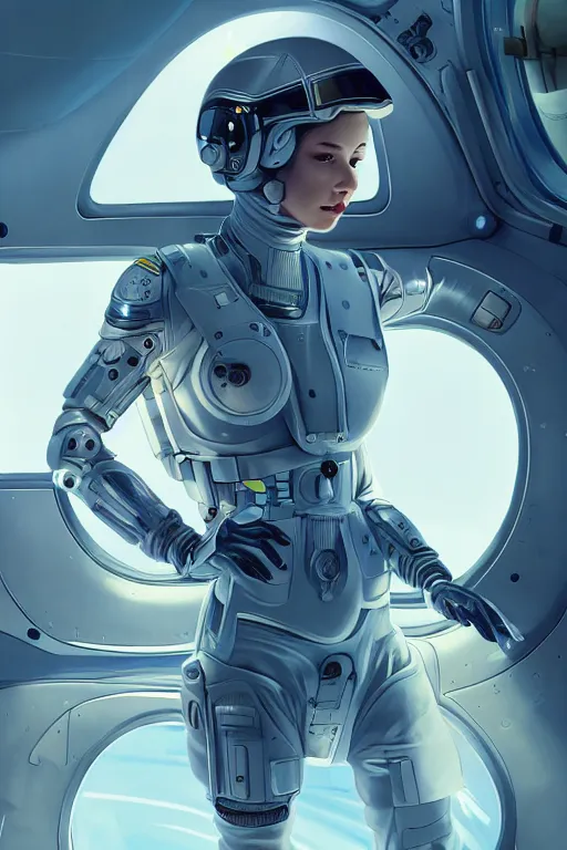 Prompt: portrait futuristic beautiful northern europe Airforce armored pilot Girl, at inside of future fighter aircraft, ssci-fi, fantasy, intricate, very very beautiful, elegant, human anatomy, neon light, highly detailed, digital painting, artstation, concept art, soft light, smooth, sharp focus, illustration, art by tian zi and WLOP and alphonse mucha