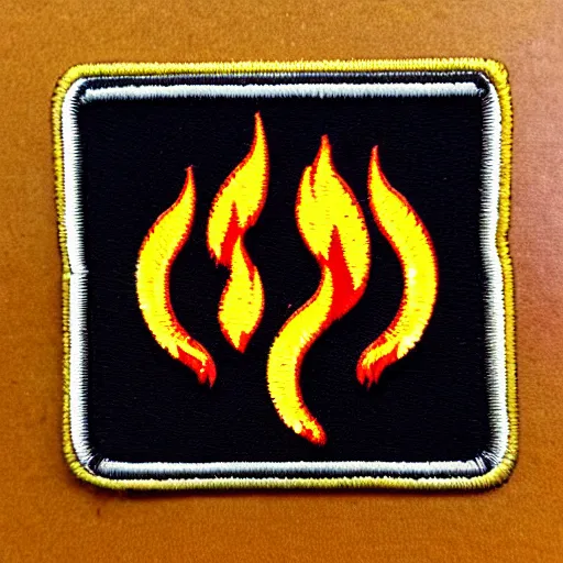 Prompt: a photo of a retro 1 9 8 0's minimalist clean fire flame warning caution punk patch