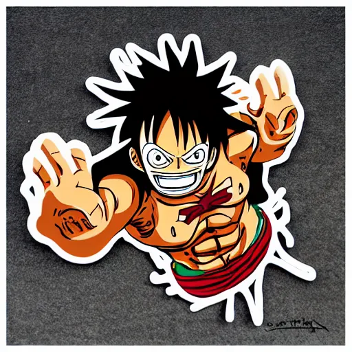 Image similar to die cut sticker, luffy gear 5, splatter paint