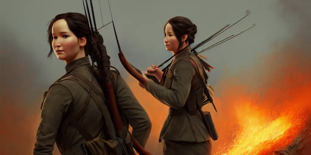 Prompt: katniss everdeen during the gallipoli campaign, world war 1, extremely detailed digital painting, in the style of fenghua zhong and ruan jia and jeremy lipking and peter mohrbacher, mystical colors, rim light, beautiful lighting, 8 k, stunning scene, raytracing, octane, trending on artstation