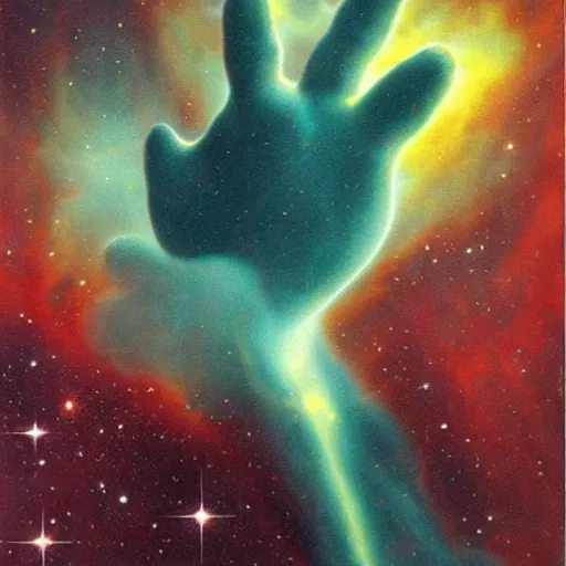 Image similar to a nebula in the shape of a hand, david a. hardy