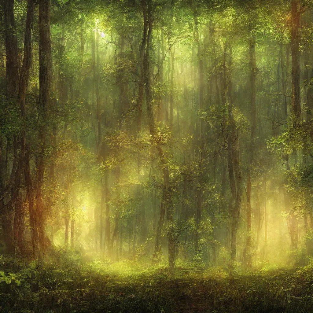 Image similar to a clearing in a forest, digital art, highly detailed, realistic, bright colors, 8 k, trending on artstation, studio lighting