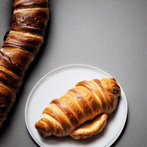 Image similar to a photo of a croc shoe in the style of a croissant, product photo, food photography