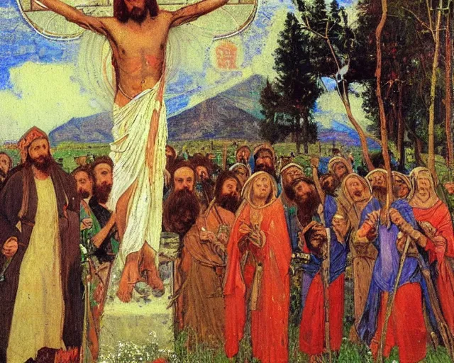 Image similar to christ's second coming by viktor vasnetsov, very beautiful painting 4k scan