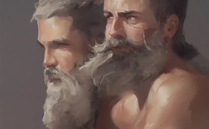 Image similar to a painting of the all father trending on artstation in the style of greg rutkowski, beautiful, male, sensual, natural skin, beard