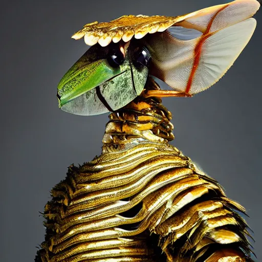 Image similar to a portrait of a beautiful young male wearing an alexander mcqueen armor made of a mantis , photographed by andrew thomas huang, artistic