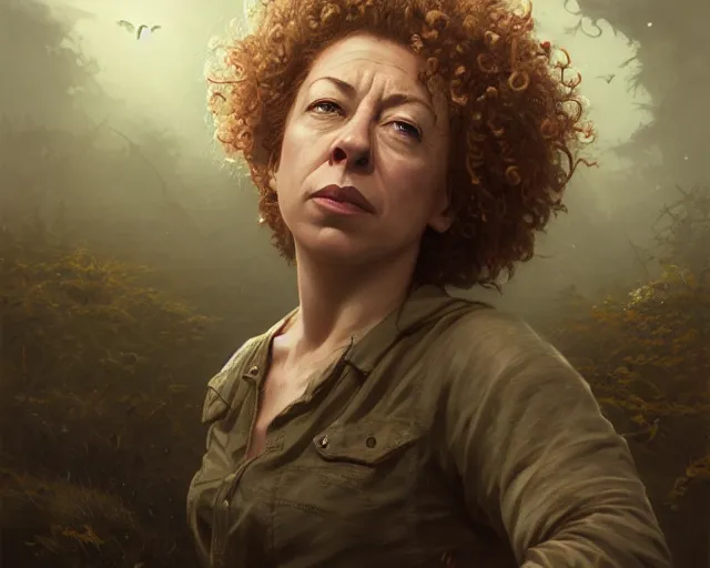 Image similar to highly detailed portrait of alex kingston, in the walking dead, stephen bliss, unreal engine, fantasy art by greg rutkowski, loish, rhads, ferdinand knab, makoto shinkai and lois van baarle, ilya kuvshinov, rossdraws, tom bagshaw, global illumination, radiant light, detailed and intricate environment