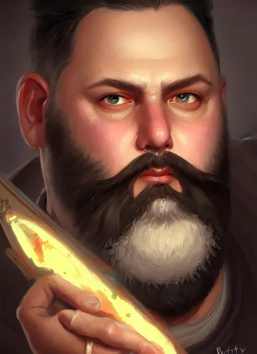 Image similar to a _ fantasy _ style _ portrait _ painting _ of white male short black hair chubby disconnected beard round face, rpg dnd oil _ painting _ unreal _ 5 _ daz. _ rpg _ portrait _ extremely _ detailed _ artgerm _ greg _ rutkowski _ greg