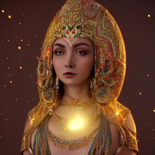 Prompt: turkic goddess of fertility, umay, cinematic lighting, render quality 8 k, detailed