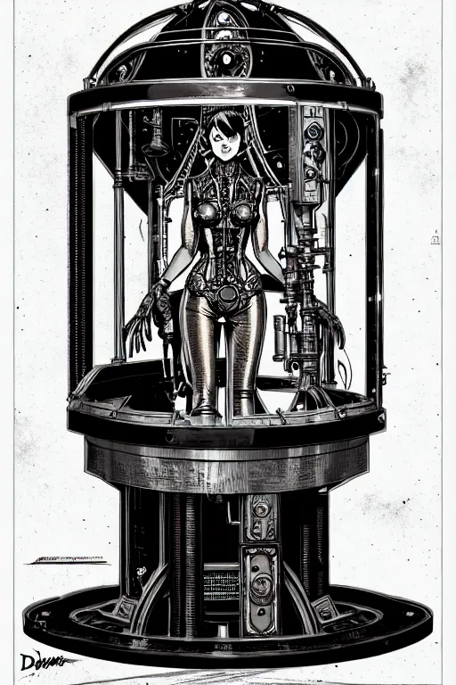Image similar to steampunk cryo chamber containing an female, high details, intricately detailed, by vincent di fate, inking, 3 color screen print, masterpiece, trending on artstation,, sharp, details, hyper - detailed, hd, 4 k, 8 k