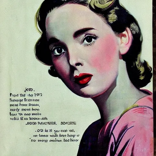 Prompt: “Jodie Comer portrait, color vintage magazine illustration 1950”