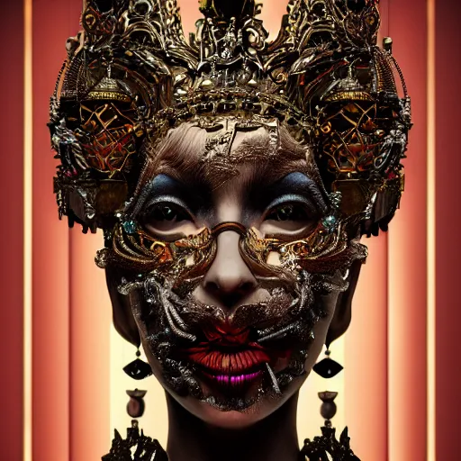 Image similar to queen of metal, 4 k, ornate and intricate, jaw dropping, surreal, octane render