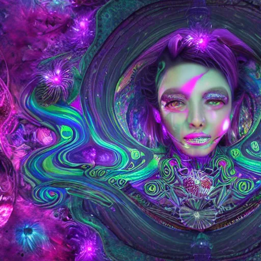 Prompt: psychadelic moon witch, hyper detailed, flowing psychadelic background intricate and detailed, 8 k, octane render