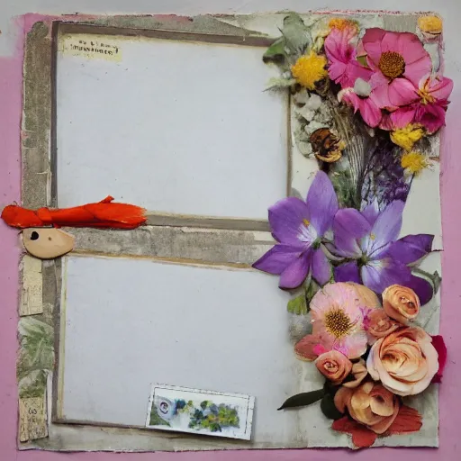 Prompt: pressed flowers in a scrapbook