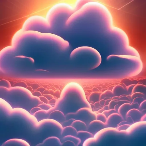 Image similar to this is a beautiful surreal scenery artwork from pixiv. it includes gigantic living inside network of cloud computing material, cloud buildings with internal computer infinites. god lighting, rays, sublimely cold color palette. insanely detailed, artstation!! pixiv!! infinitely detailed