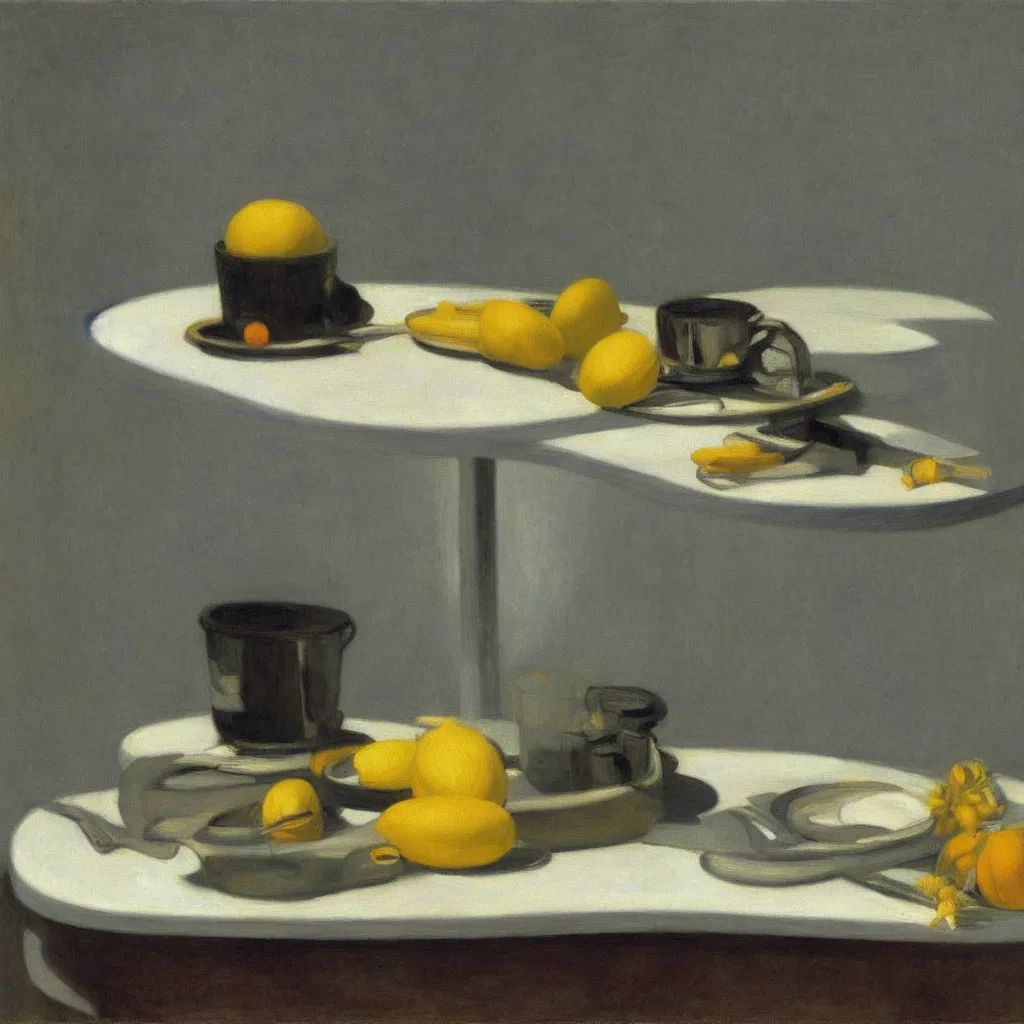 Image similar to a still life of a blind melon by Edward Hopper