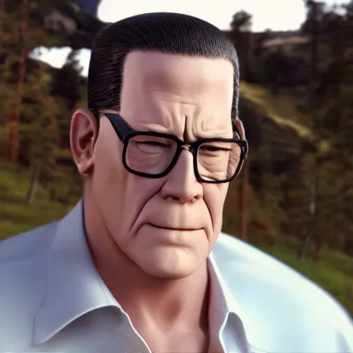 Prompt: Live Action Still of Hank Hill, real life, hyperrealistic, ultra realistic, realistic, highly detailed, detailed, very detailed, cool, ultra detailed, very realistic, trending on artstation, epic, HD quality, 8k resolution, body and headshot, film still, real, detailed face, very detailed face, real life, front face, front view, dramatic lighting, real