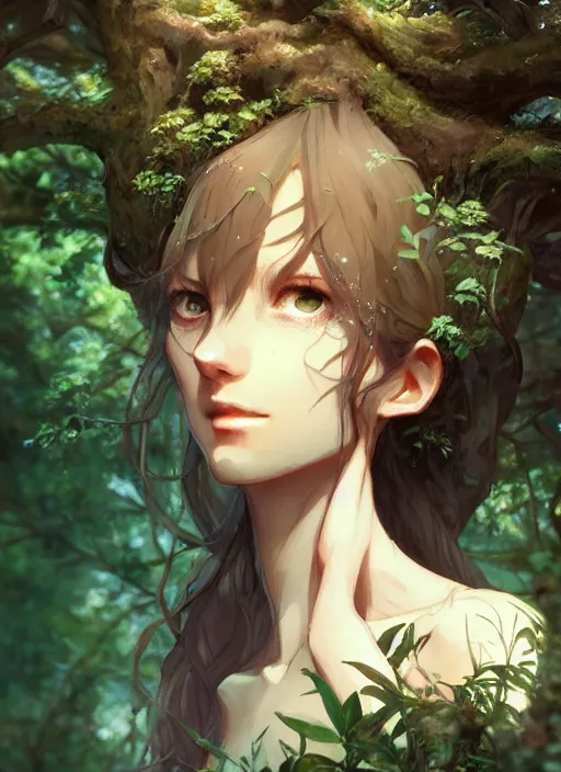 Prompt: a portrait a dryad in a forest, intricate, tone mapped, ambient lighting, highly detailed, digital painting, artstation, concept art, sharp focus, by makoto shinkai and akihiko yoshida and hidari and wlop