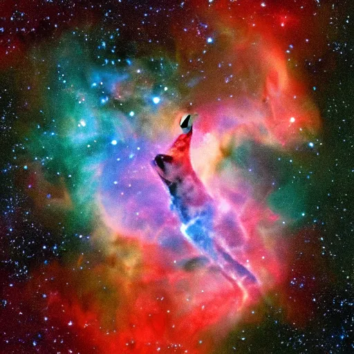 Image similar to a nebula shaped like a shiba inu