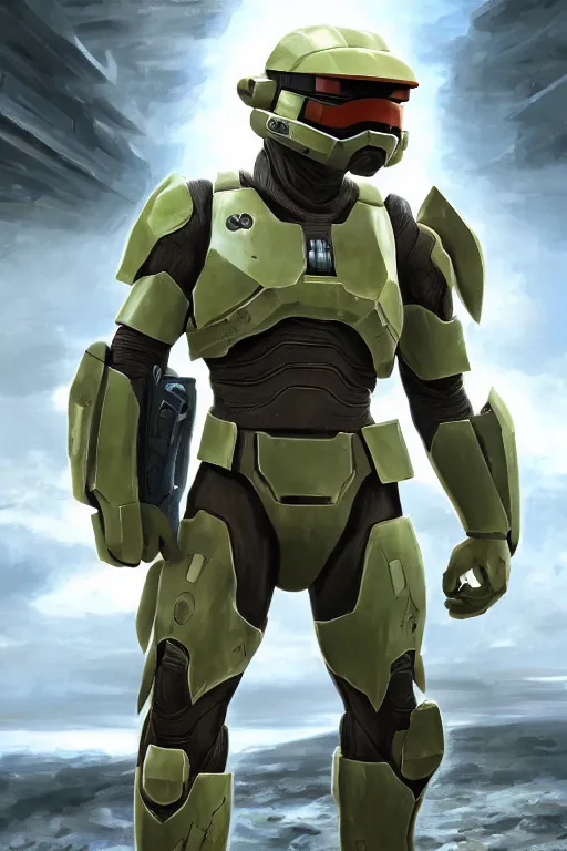 Image similar to slowpoke pokemon playing as master chief, oil on canvas, intricate, 8 k highly professionally detailed, hdr, cgsociety