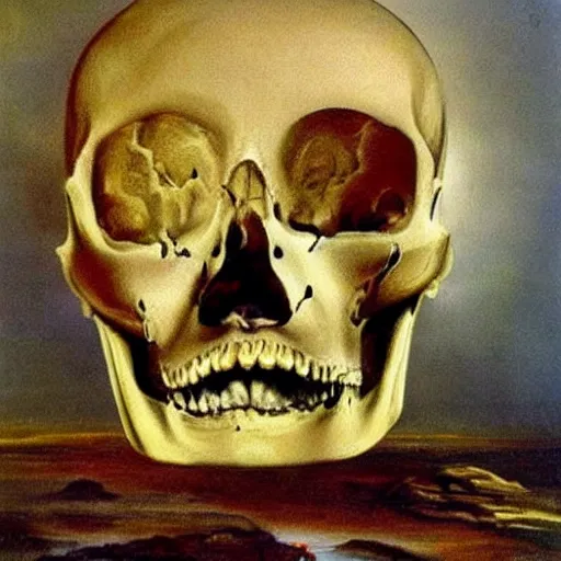 Prompt: a painting by Salvador Dali of a human skull that looks like it's melting, surreal