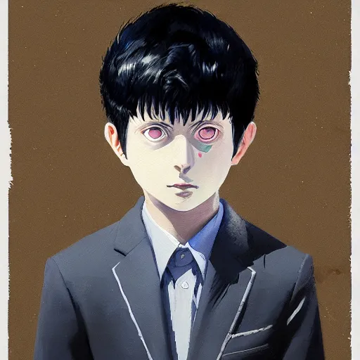 Prompt: portrait of mob psycho, shigeo kageyama painted by greg rutkowski, wlop