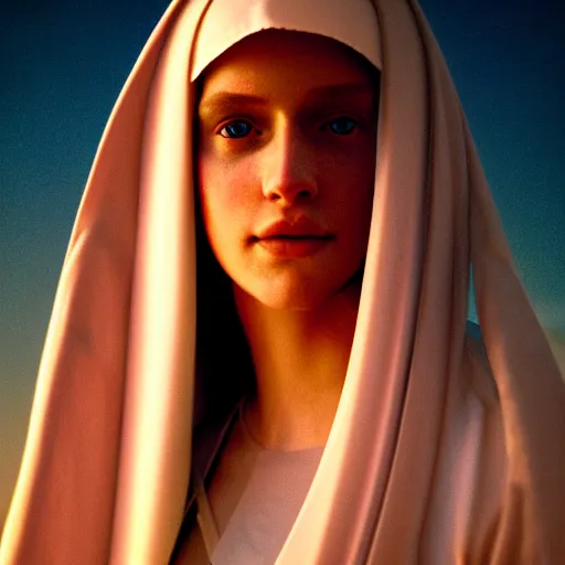 Image similar to photographic portrait of a stunningly beautiful renaissance nun female in soft dreamy light at sunset, contemporary fashion shoot, by edward robert hughes, annie leibovitz and steve mccurry, david lazar, jimmy nelsson, breathtaking, 8 k resolution, extremely detailed, beautiful, establishing shot, artistic, hyperrealistic, beautiful face, octane render