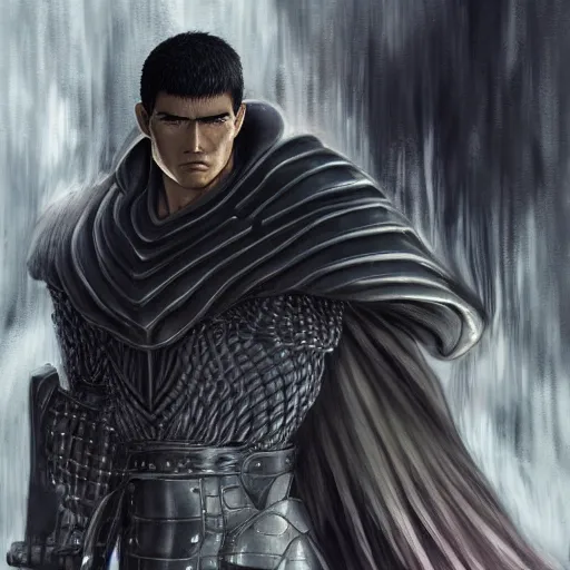 Image similar to portrait of guts from berserk extremely detailed, made by wlop and maxwell boas