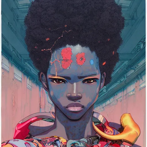 Image similar to citizen afropunk soft light painted by james jean and katsuhiro otomo and erik jones, inspired by akira anime, smooth face feature, intricate oil painting, high detail illustration, sharp high detail, manga and anime 1 9 9 9