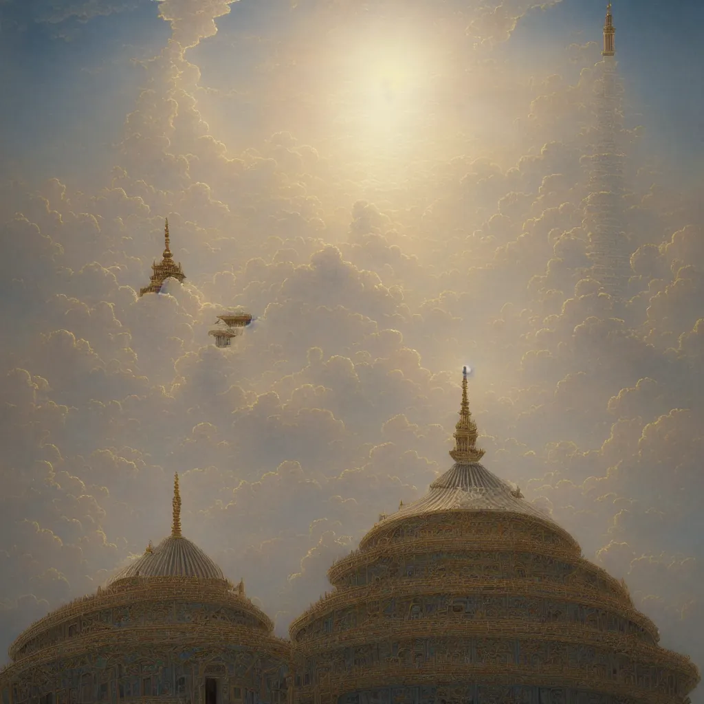 Prompt: Highest tower Temple in Heaven, heavenly temple, capital angel tower in space, intricate, elegant, highly detailed, warm bright white light, heaven planet in background, godlike temperature, colossal tower, digital painting, artstation, concept art, smooth, detailed oil painting by Bouguereau