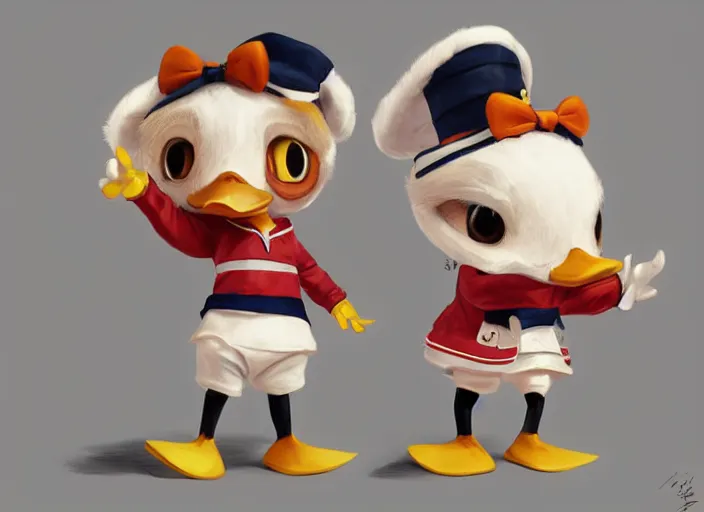 Image similar to award - winning detailed concept art of a cute iconic anthropomorphic little duck character wearing a sailor suit. art by wlop on bcy. net, realistic. detailed feathers, art by cheng yi. artstationhd, artgerm, disney pixar zootopia