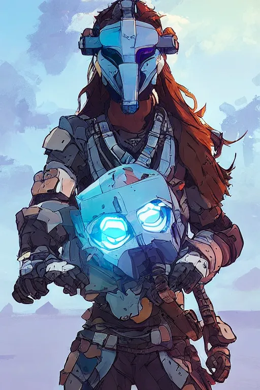 Image similar to combination suit armor aloy horizon forbidden west horizon zero dawn robot ninja mask helmet backpack tribal, art gta 5 comics, official fanart behance hd artstation by jesper ejsing, by rhads, makoto shinkai and lois van baarle, ilya kuvshinov, ossdraws radiating a glowing aura cgi rtx 2 0 2 2