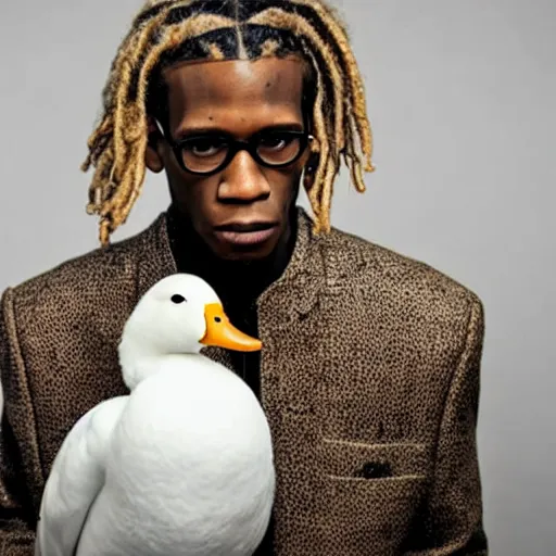 Prompt: young thug, holding a white duck