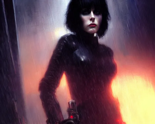 Prompt: a 4 k cinematic film screenshot still portrait of joan jett in blade runner, deep focus, d & d, fantasy, intricate, elegant, highly detailed, digital painting, artstation, concept art, matte, sharp focus, illustration, dark fantasy style art, hearthstone, art by artgerm and greg rutkowski and alphonse mucha