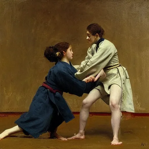 Image similar to actress training judo by alfred stevens